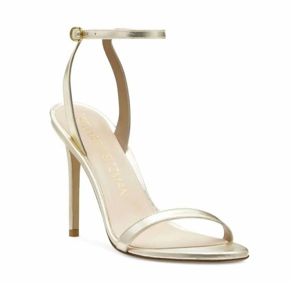 $450 Stuart Weitzman Barelynude 4.5" Platino gold LEATHER NUDIST 9.5 (PB15) - Picture 1 of 7